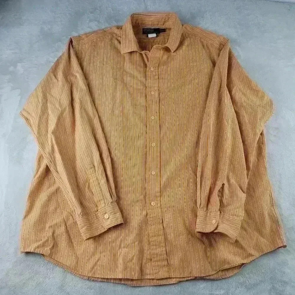 Polo Ralph Lauren Adult 2XL Orange  Striped Westerton Colorful Button Shirt Mens